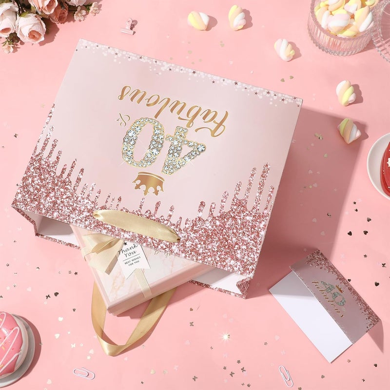 Yoirrat Rose Gold 40 and Fabulous 40th Birthday Gift Bag for Women Large Pink Happy 40th Birthday Gift Bag with Wrapping Paper and Card for 40th Forty Bday Decorations Party Supplies - Image 5